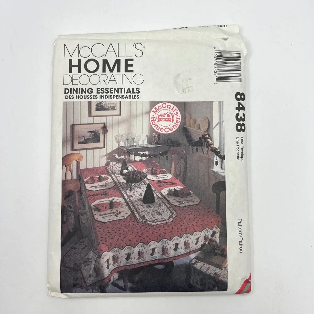 Vintage McCall's 8438 Tablecloth Chair Pad Napkins Sewing Pattern 1996 Holiday